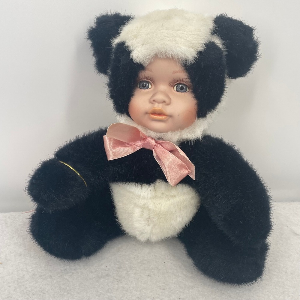 Show-Stoppers Zuzu Porcelain Doll Babes In Wild Panda Costume Black White 8in